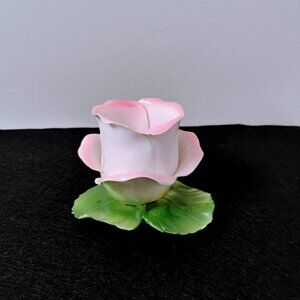 Porcelain Rosebud Candle Holder, Ancora Italy, Pink Rose Flower Votive